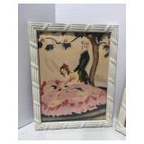 Pair of 1940's Art Deco Era Airbrush Watercolor Painting Victorian Courting Pictures 12' X 14'