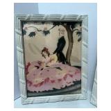 Pair of 1940's Art Deco Era Airbrush Watercolor Painting Victorian Courting Pictures 12' X 14'