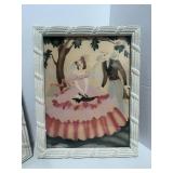 Pair of 1940's Art Deco Era Airbrush Watercolor Painting Victorian Courting Pictures 12' X 14'