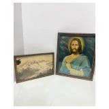 Beautiful Antique Framed Mountain Photo 7' X 11'and Framed Religious Picture 10' X 12'