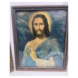 Beautiful Antique Framed Mountain Photo 7' X 11'and Framed Religious Picture 10' X 12'