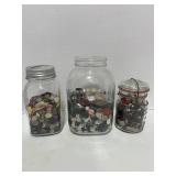 Three Jars of Vintage Buttons. The Jars are GREAT Themselves.