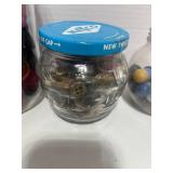 Three Jars of Vintage Wooden Checkers, Buttons and Some Marbles