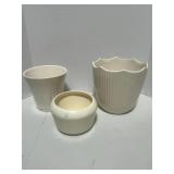 Three unmarked Vintage Pottery Flower Pots Great Condition