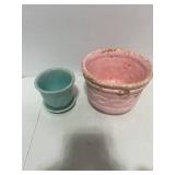 Two Vintage Planters. Turquoise McCoy and Pink McCoy