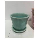 Two Vintage Planters. Turquoise McCoy and Pink McCoy