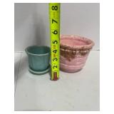 Two Vintage Planters. Turquoise McCoy and Pink McCoy