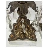 Vintage Candle Holders with Marble Base and Crystal Prisms