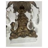 Vintage Candle Holders with Marble Base and Crystal Prisms