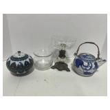 4 Misc. Pieces: Teapot, Trinket Dish, Compote and Glass Vase
