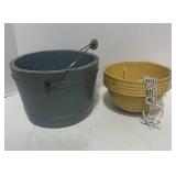 Cute Blue Wooden Bucket and McCoy Hanging Planter