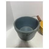 Cute Blue Wooden Bucket and McCoy Hanging Planter