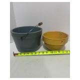 Cute Blue Wooden Bucket and McCoy Hanging Planter