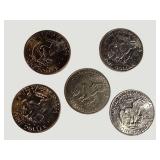 Vintage Eisenhower Dollar Coin Lot – 5 U.S. Silver-Tone Dollar Coins (1971 & 1972)