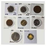 Vintage World Coin Collection Lot of 7 – Great Britain, Australia, Ireland, UAE, Greece, Jordan & Barbados