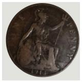 Vintage Great Britain Penny Coin Collection – 8 British Coins Featuring George V, George VI & Elizabeth II