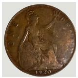 Vintage Great Britain Penny Coin Collection – 8 British Coins Featuring George V, George VI & Elizabeth II