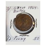 Lot of 2 Great Britain Coins – 1952 Threepence & 1964 Half Penny – Queen Elizabeth II
