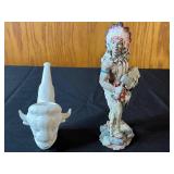 Native American Figurines - Numbered Russ The First Americans Counting Group & Decorative Buffalo Head Pipe (Lot of 2)