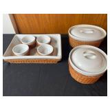 Serving Dish Set - Ceramic Wicker Basket Casseroles (Lot of 7)