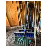 Garden Tools Mixed Lot - Shovels, Rakes & Snow Pusher