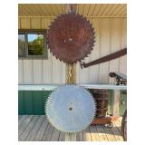 Saw Blade Yard Art - Pair of Mounted Decorative Blades (Lot of 2)