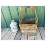 Primitive Farm Decor - Milk Can, Wooden Tote, Hanging Yoke & Lid