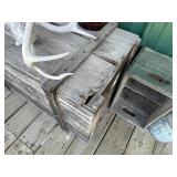 Primitive Decor Mixed Lot - Wooden Crates, Glass Jugs, Antlers & Metal Can