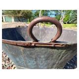 Large Copper Cauldron - Riveted Vessel With Ring Handles
