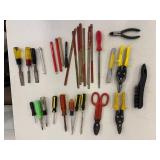 Hand Tools Mixed Lot - Screwdrivers, Snips, Pliers, Files & Brush