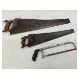 Hand Saw Mixed Lot - 2 Crosscut Saws & Hacksaw