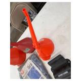 Shop Supplies Mixed Lot - 3 Funnels, Tarp & LockNLube - content quantities unverified