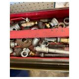 Tool Box & Pipe Fittings Mixed Lot - Assorted Steel, Brass & Cast Fittings