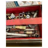 Tool Box & Pipe Fittings Mixed Lot - Assorted Steel, Brass & Cast Fittings