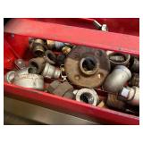 Tool Box & Pipe Fittings Mixed Lot - Assorted Steel, Brass & Cast Fittings