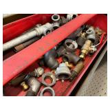 Tool Box & Pipe Fittings Mixed Lot - Assorted Steel, Brass & Cast Fittings