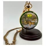 John Deere Pocket Watch With Stand & Pouch