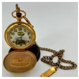 John Deere Pocket Watch With Stand & Pouch