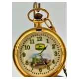 John Deere Pocket Watch With Stand & Pouch