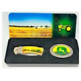 Decorative Folding Pocket Knife & Belt Buckle Set in Tin Case