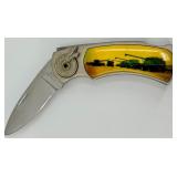 Decorative Folding Pocket Knife & Belt Buckle Set in Tin Case