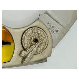 Decorative Folding Pocket Knife & Belt Buckle Set in Tin Case
