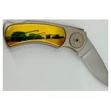 Decorative Folding Pocket Knife & Belt Buckle Set in Tin Case