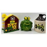 John Deere Ceramic Barn Cookie Jar, Frog Bank & Tractor Jug Bank