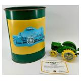 John Deere 1948 Model B Tractor Clock With Metal Trash Can