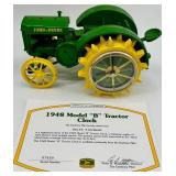 John Deere 1948 Model B Tractor Clock With Metal Trash Can