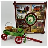 John Deere Clock & Decorative Wagon Set