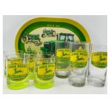 John Deere Glasses & Tray Set (Lot of 9)