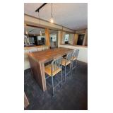 High Top Table and (6) Slat Back Bar Stools