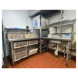 Left side stainless steel drain board; right-side sink